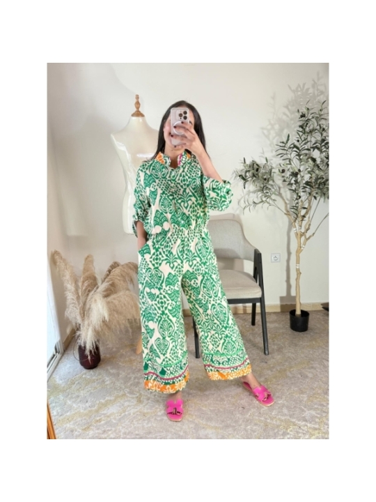 ensemble pantalon vert et beige - casual chic, bohème