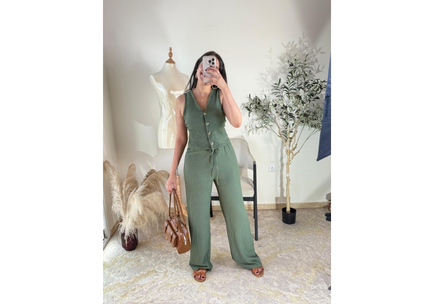 Ensemble pantalon et top vert - décontracté | AK Fashion Shop