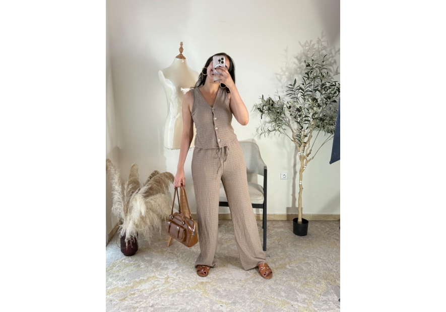Ensemble pantalon et top Beige - Décontracté chic