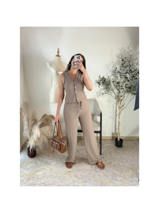 Ensemble pantalon et top Beige - Décontracté chic