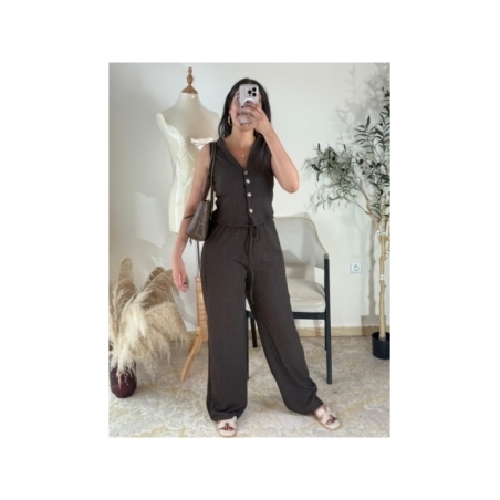 Ensemble (top et pantalon) Marron foncé - Décontracté chic