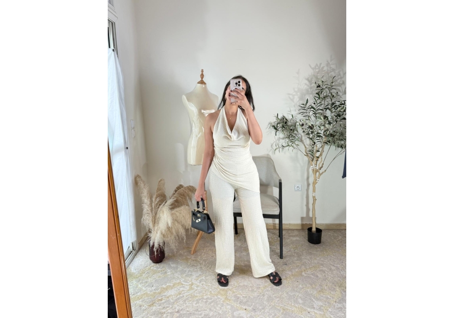 Ensemble top et pantalon Écru - Élégant, chic, décontracté-chic