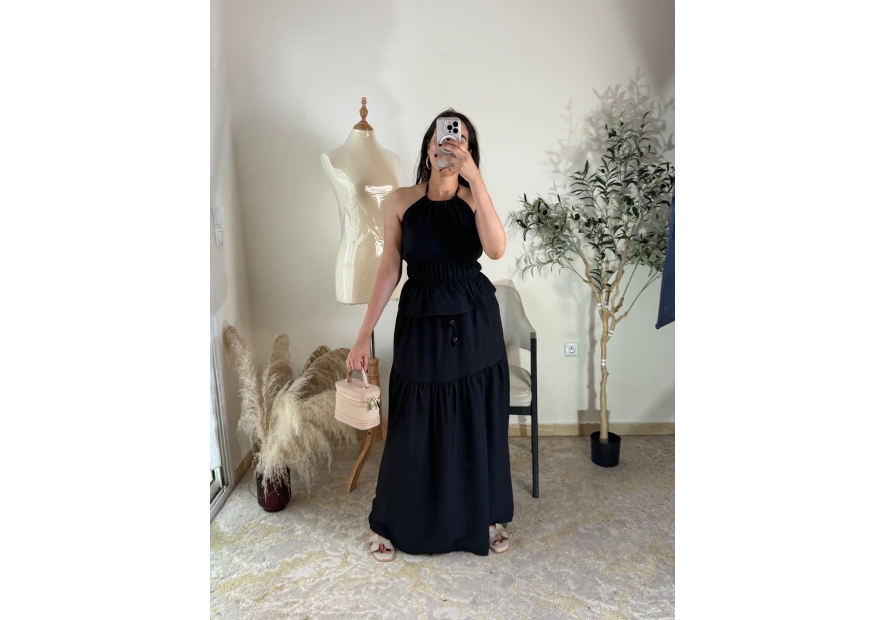 ensemble top et jupe longue noir - décontracté | AK Fashion Shop