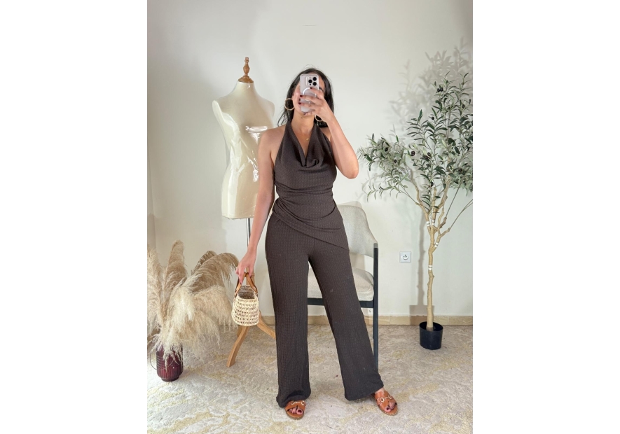 combinaison pantalon marron - chic décontracté | AK Fashion Shop