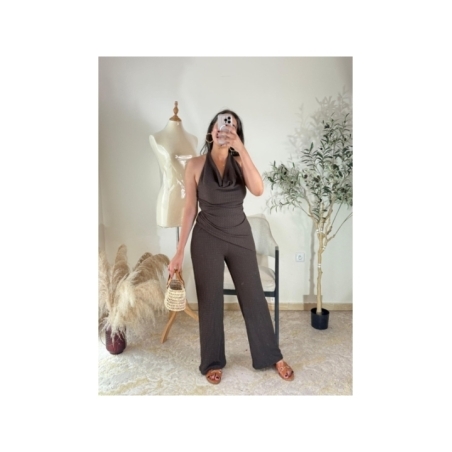 combinaison pantalon marron - chic décontracté | AK Fashion Shop