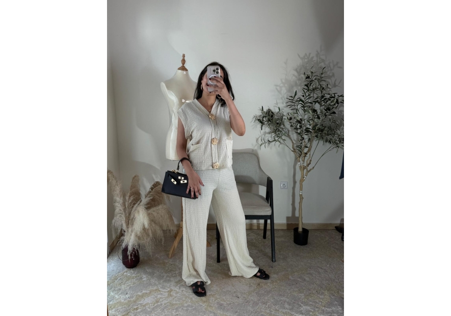 ensemble (top et pantalon) écru - casual chic | AK Fashion Shop