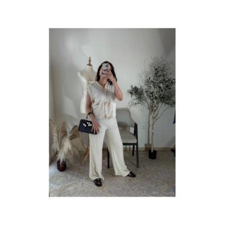 ensemble (top et pantalon) écru - casual chic | AK Fashion Shop