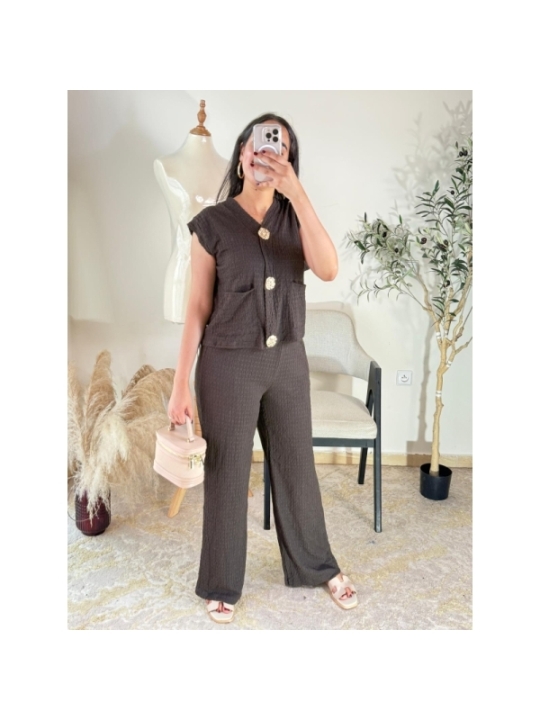 Ensemble (haut et pantalon) Marron foncé - Casual chic