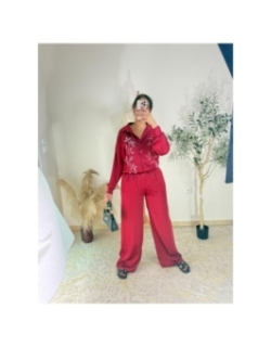 ensemble chemise et pantalon bordeaux - élégant, chic, décontr...