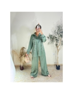 Ensemble (chemise et pantalon) vert sauge - décontracté-chic