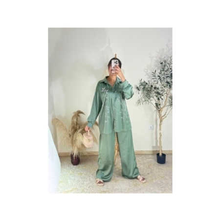 Ensemble (chemise et pantalon) vert sauge - décontracté-chic