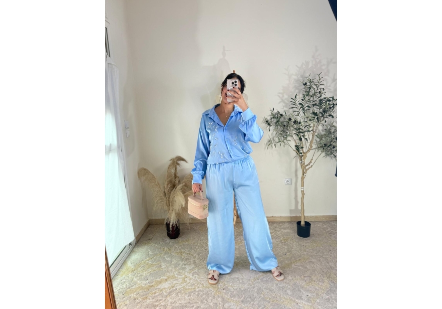 ensemble pantalon et chemise bleu clair - chic décontracté