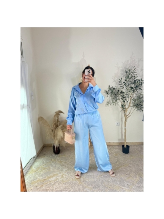 ensemble pantalon et chemise bleu clair - chic décontracté