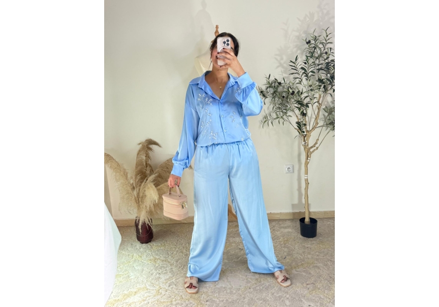 Ensemble chemise et pantalon Bleu clair - Décontracté chic