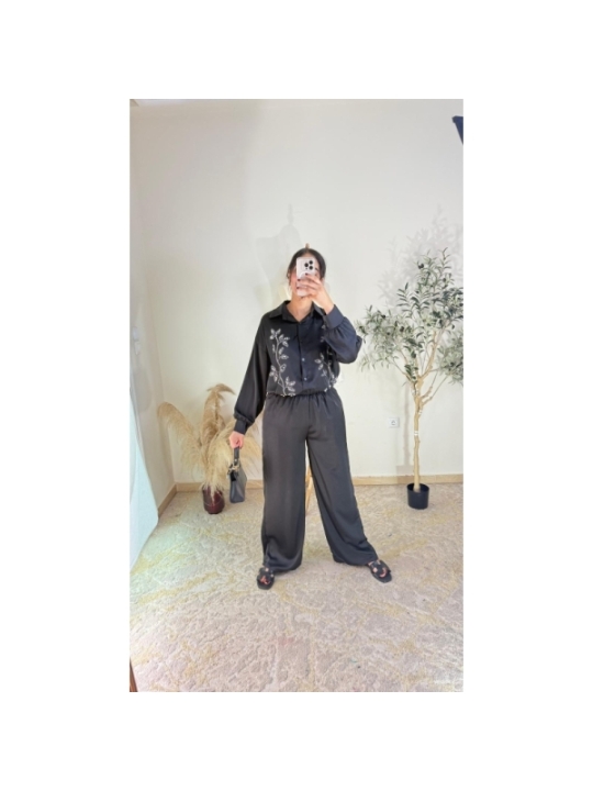ensemble chemise et pantalon noir - élégant décontracté